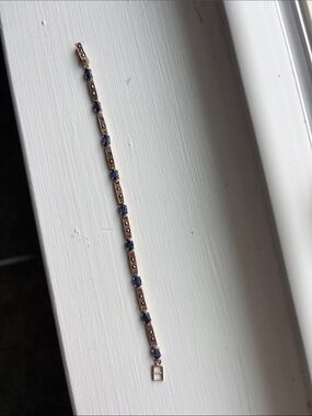 Vintage 925 Sterling Silver Oval Tanzanite Sapphire Tennis Bracelet